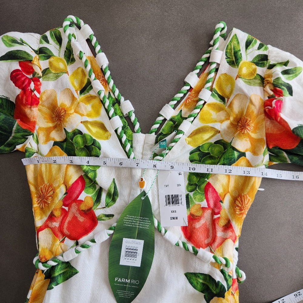 Farm Rio Linen Picnic Flowers Maxi Dress Size XXS NWT Off White $298 - Picture 12 of 14